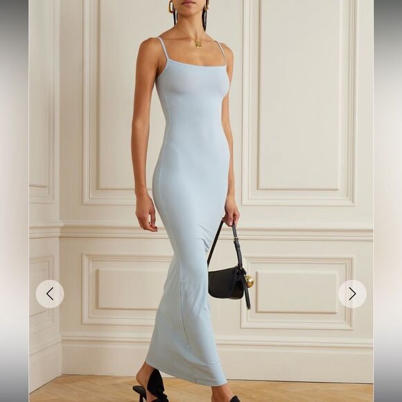 NWT SKIMS sold out rare long slip dress in color CELESTE - Picture 2 of 7